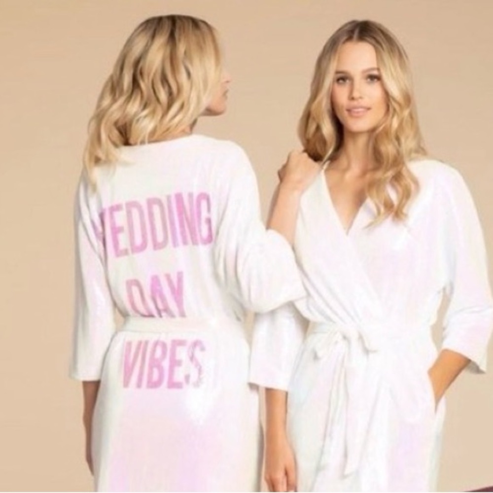 Hayley Paige White Bridal Robe with Pink Accents